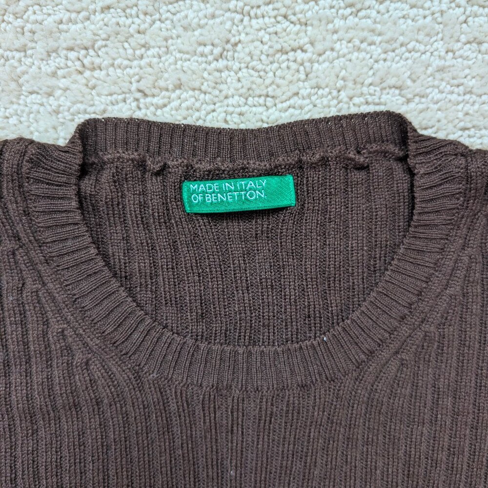 EUC United Colors of Benetton Italian Wool Blend Thin Sweater Small Dark Brown - Picture 2 of 7